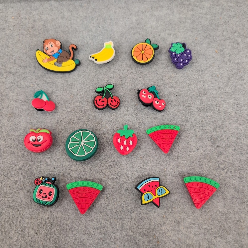 15pc Fruit Shoe Charms Set Watermelon Cherry Monkey Banana Clog Accessories - Picture 1 of 1